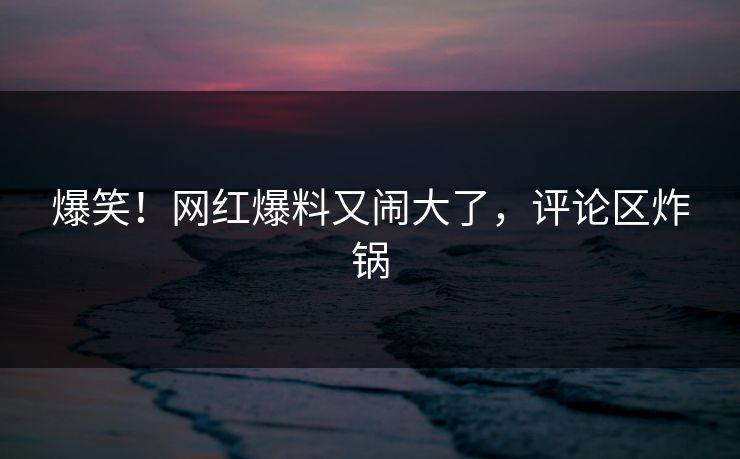 爆笑！网红爆料又闹大了，评论区炸锅
