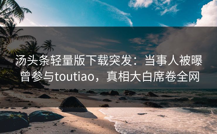 汤头条轻量版下载突发：当事人被曝曾参与toutiao，真相大白席卷全网