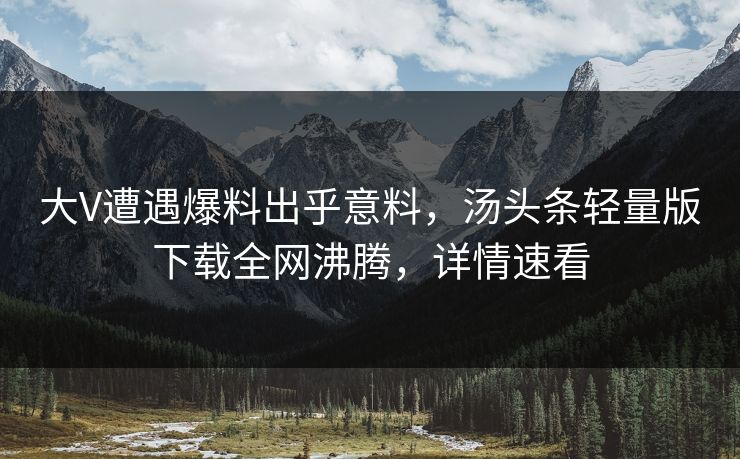 大V遭遇爆料出乎意料，汤头条轻量版下载全网沸腾，详情速看