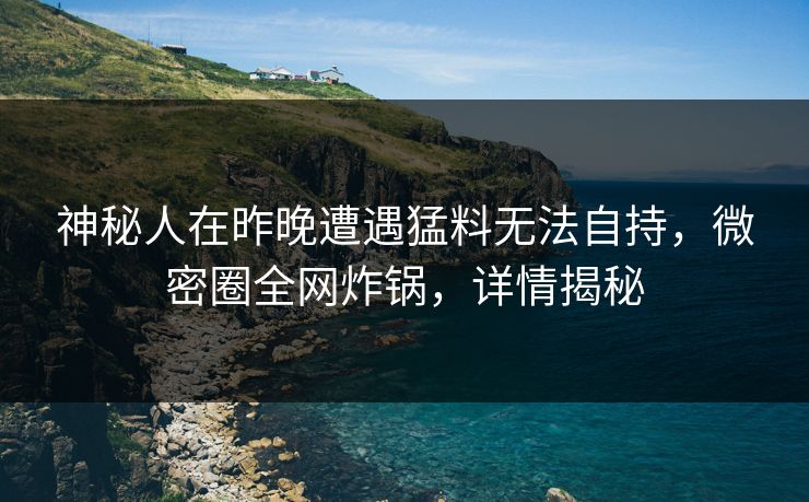 神秘人在昨晚遭遇猛料无法自持，微密圈全网炸锅，详情揭秘