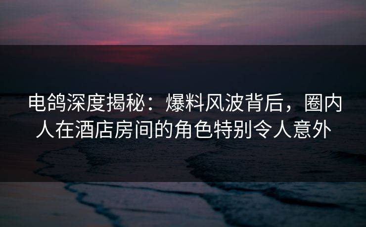 电鸽深度揭秘：爆料风波背后，圈内人在酒店房间的角色特别令人意外